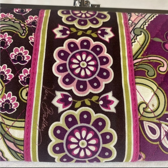 Vera Bradley Snap Top Quilted Paisley Wallet Maroon Olive Green Pink - Picture 6 of 16